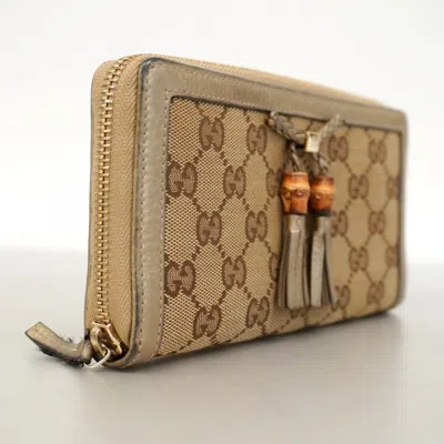 Pre-owned Gucci Beige Brown Canvas Long Wallet (bi-fold) () In Multi