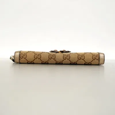 Pre-owned Gucci Beige Brown Canvas Long Wallet (bi-fold) () In Multi