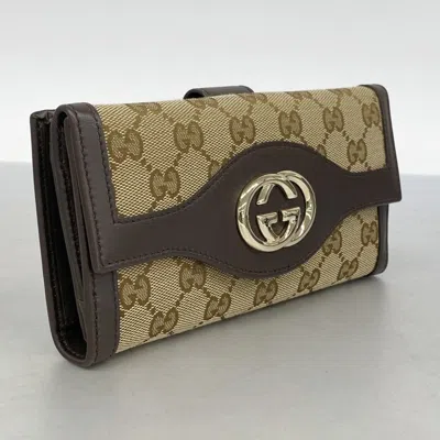 Pre-owned Gucci Beige Brown Canvas Long Wallet (bi-fold) () In Multi