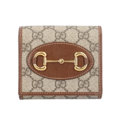Pre-owned Gucci Beige Brown Gg Supreme Canvas Wallet (bi-fold) () In Multi