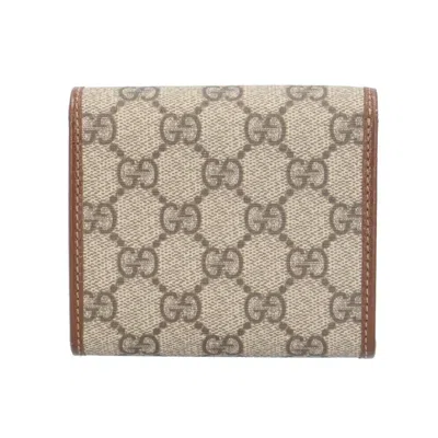 Pre-owned Gucci Beige Brown Gg Supreme Canvas Wallet (bi-fold) () In Multi