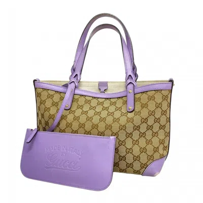 Pre-owned Gucci Beige Purple Canvas Tote Bag () In Multi