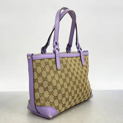 Pre-owned Gucci Beige Purple Canvas Tote Bag () In Multi