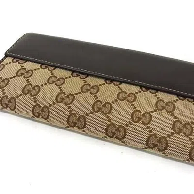 Pre-owned Gucci Brown Canvas Leather Long Wallet (bi-fold) ()