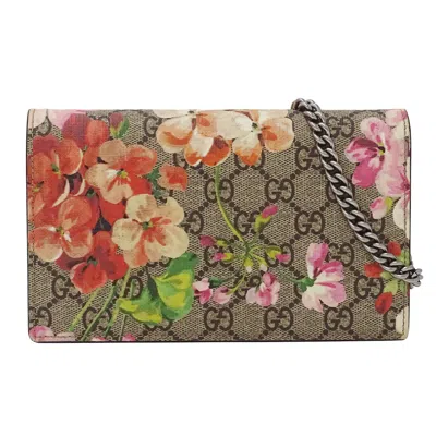 Pre-owned Gucci Brown Pink Gg Supreme Chain/shoulder Wallet () In Multi