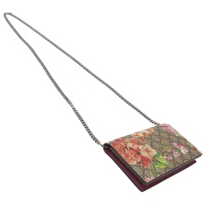 Pre-owned Gucci Brown Pink Gg Supreme Chain/shoulder Wallet () In Multi