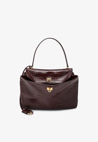 Balenciaga Rodeo Medium Ostrich-embossed Top-handle Bag In 2053 Chocolate