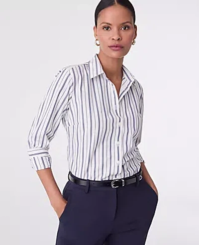 Ann Taylor Striped Perfect Shirt In White