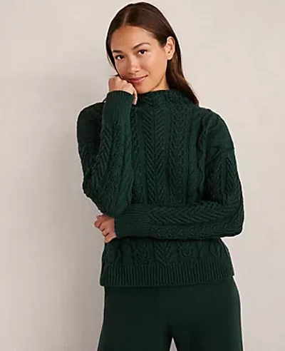 Ann Taylor Haven Well Within Organic Cotton Cable Mock Neck Sweater In Green