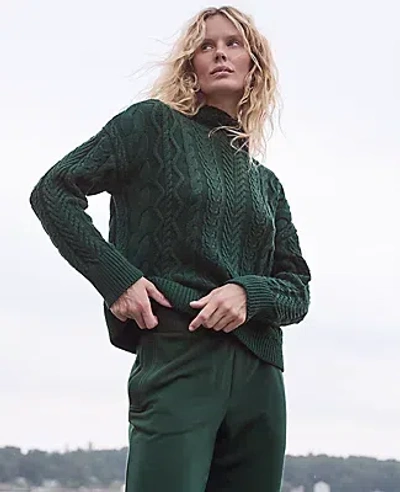 Ann Taylor Haven Well Within Organic Cotton Cable Mock Neck Sweater In Green