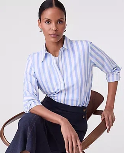 Ann Taylor Striped Relaxed Perfect Shirt In Blue