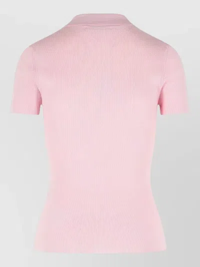 Max Mara Albero Virgin Wool Polo Shirt Short Sleeves In Pink