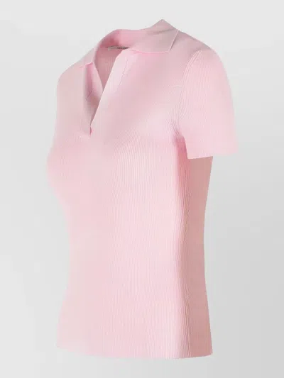 Max Mara Albero Virgin Wool Polo Shirt Short Sleeves In Pink