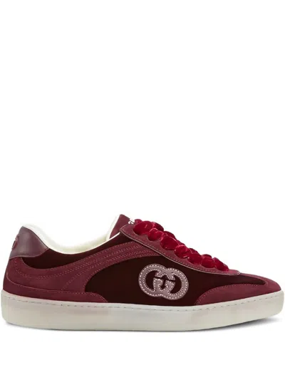 Gucci Velvet Sneakers With Nylon Insert And Suede In Red