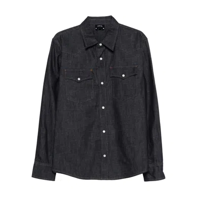 Apc Western Long-sleeved Shirt In Blue