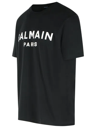 Balmain Logo Embossed Cotton T Shirt In Black