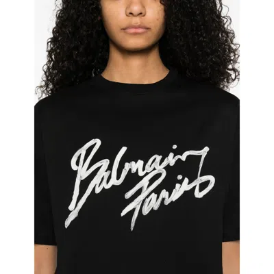 Balmain Black Round Neck Logo Detail Crop T-shirt In Black