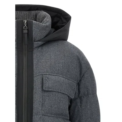 Brunello Cucinelli Shiny Zipper Pull Long Down Jacket In Gray