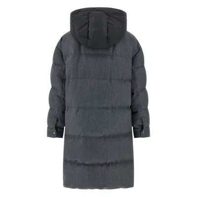 Brunello Cucinelli Shiny Zipper Pull Long Down Jacket In Gray
