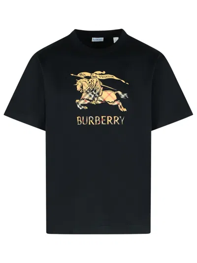 Burberry Men Black Crewneck T-shirt With Ekd And Logo Lettering Embroidery On The Front In Cotton Ma