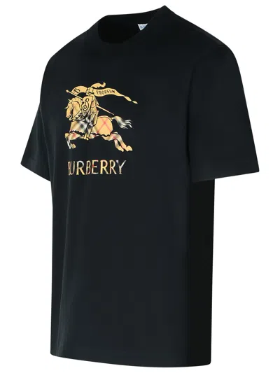 Burberry Men Black Crewneck T-shirt With Ekd And Logo Lettering Embroidery On The Front In Cotton Ma