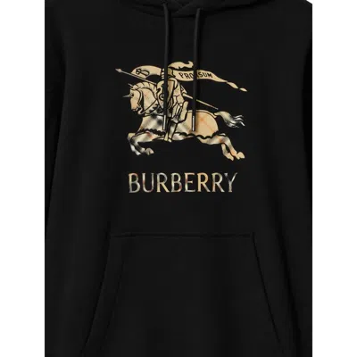 Burberry Men Black Hoodie With Drawstring Hood And Ekd Print And Logo Lettering On The Front In Cott In Black