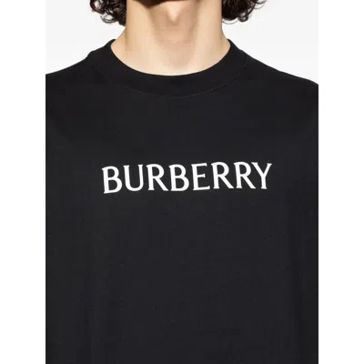 Burberry Men Black Crewneck T-shirt With Logo Lettering On The Front In Cotton Man