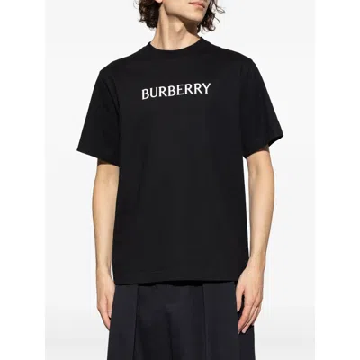 Burberry Men Black Crewneck T-shirt With Logo Lettering On The Front In Cotton Man
