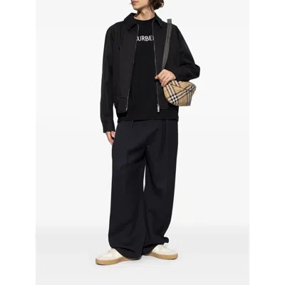 Burberry Men Black Crewneck T-shirt With Logo Lettering On The Front In Cotton Man