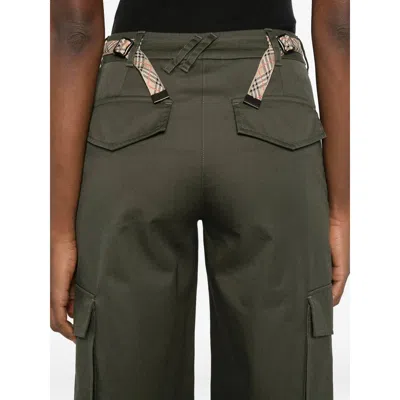 Burberry Khaki Check Trim Gabardine Cargo Pants In Green