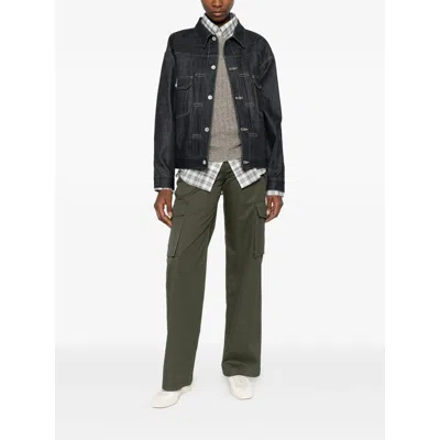 Burberry Khaki Check Trim Gabardine Cargo Pants In Green