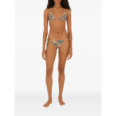 Burberry Check Triangle Bikini Brief Tie Side Straps In Brown