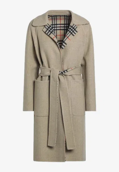 Burberry Reversible Belted Wool Coat In Multi