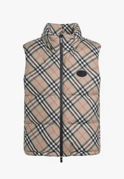 Burberry Sleeveless Down Jacket Featuring Check Pattern In Multi