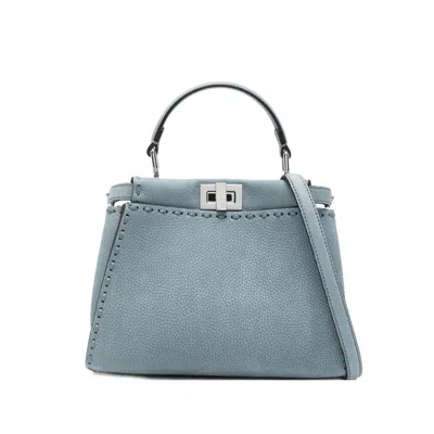 Fendi Mini Selleria Peekaboo Leather Shoulder Bag In Blue