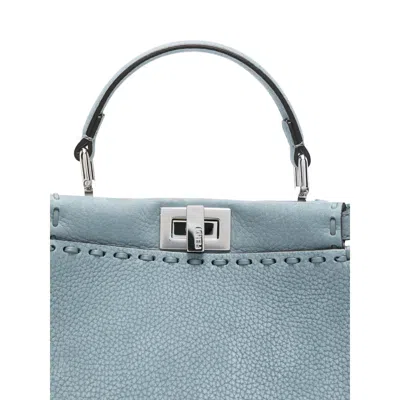 Fendi Mini Selleria Peekaboo Leather Shoulder Bag In Blue