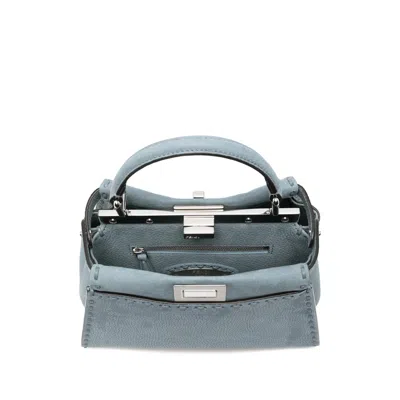 Fendi Mini Selleria Peekaboo Leather Shoulder Bag In Blue