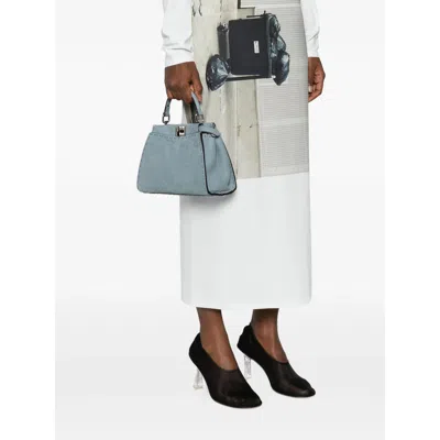 Fendi Mini Selleria Peekaboo Leather Shoulder Bag In Blue