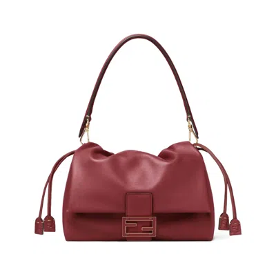 Fendi Women Mamma Baguette Medium Leather Crossbody Bag In Burgundy