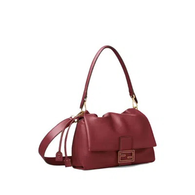 Fendi Women Mamma Baguette Medium Leather Crossbody Bag In Burgundy