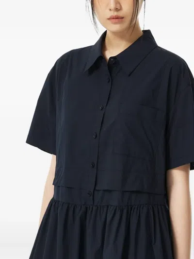 Tomboy Pocket Shirt Flared Mini Dress In Blue