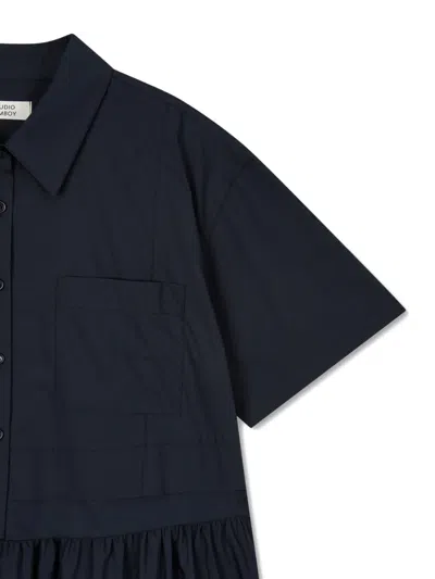 Tomboy Pocket Shirt Flared Mini Dress In Blue