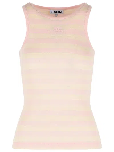 Ganni Pink Stretch Cotton Tank Top Women In Pink