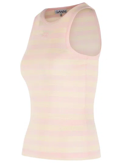 Ganni Pink Stretch Cotton Tank Top Women In Pink