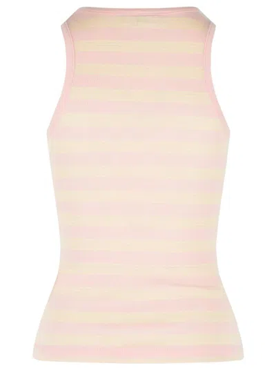 Ganni Pink Stretch Cotton Tank Top Women In Pink