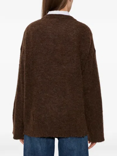 Ganni Brushed Alpaca Graphic Oversized Sweater In Brown