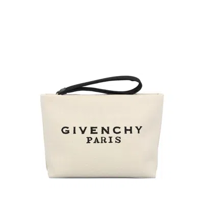 Givenchy Canvas Rectangular Clutch Bag With Wrist Strap In Neutral