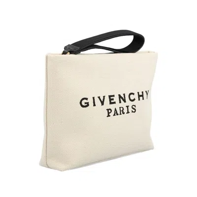 Givenchy Canvas Rectangular Clutch Bag With Wrist Strap In Neutral