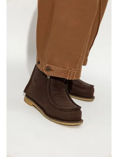 Jw Anderson Shearling-lined Suede Boots In Brown