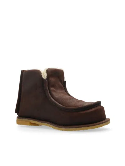 Jw Anderson Shearling-lined Suede Boots In Brown